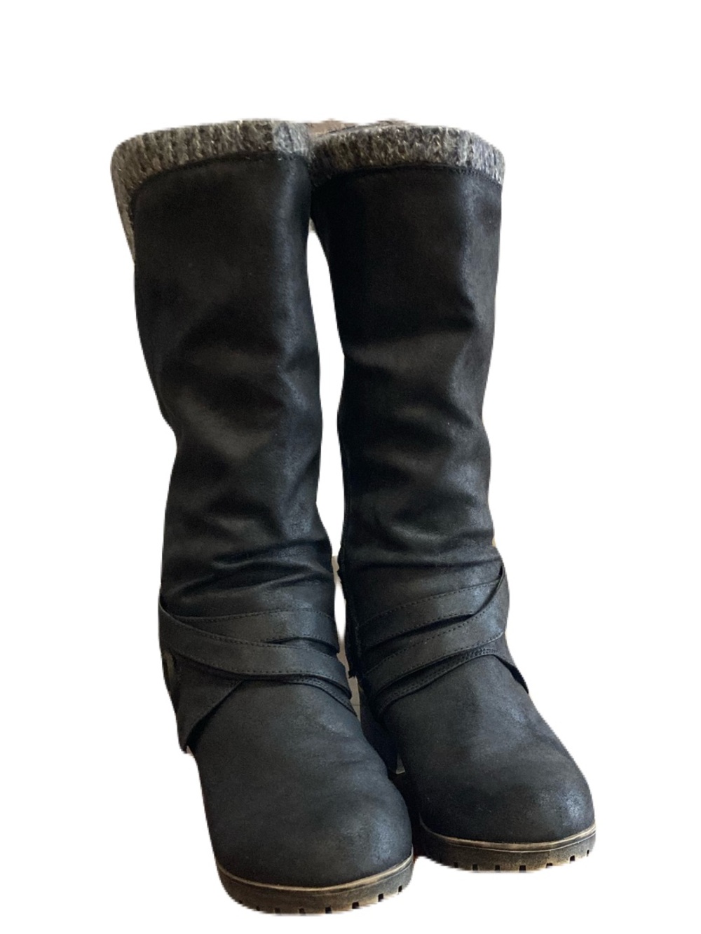 Mara A. By Xappeal Chelsey Tall Black Boots Gray Knit Sweater Cuff Size 9.5 NIB